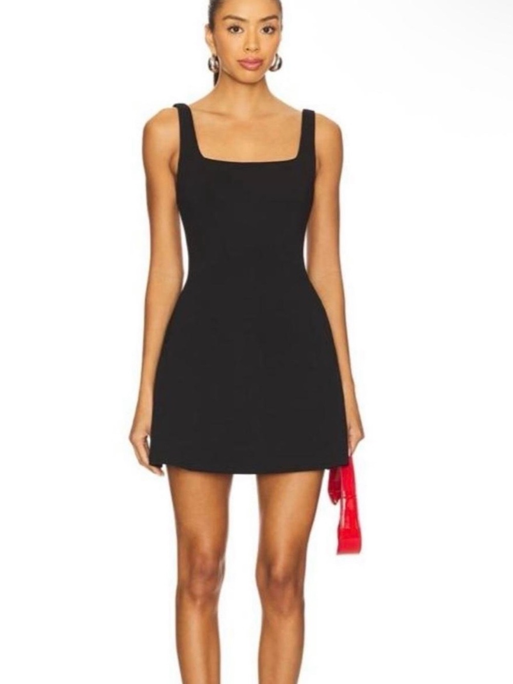 Square-Neck Black Mini Dress with Wide Straps